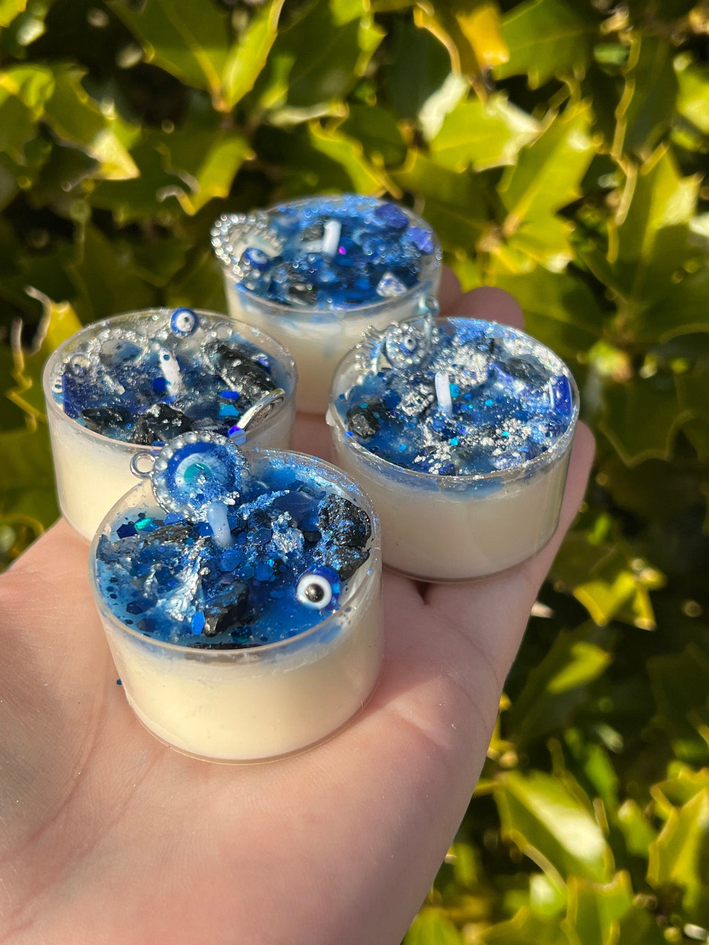 Evil Eye Protection Candles Loaded Tea Light Crystal Lapis Lazuli Black Tourmaline