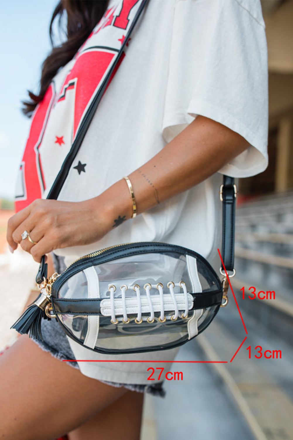 Football Fringe Clear Bag - Black