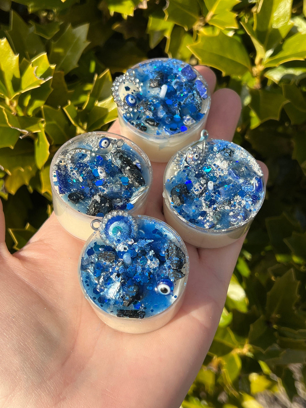 Evil Eye Protection Candles Loaded Tea Light Crystal Lapis Lazuli Black Tourmaline