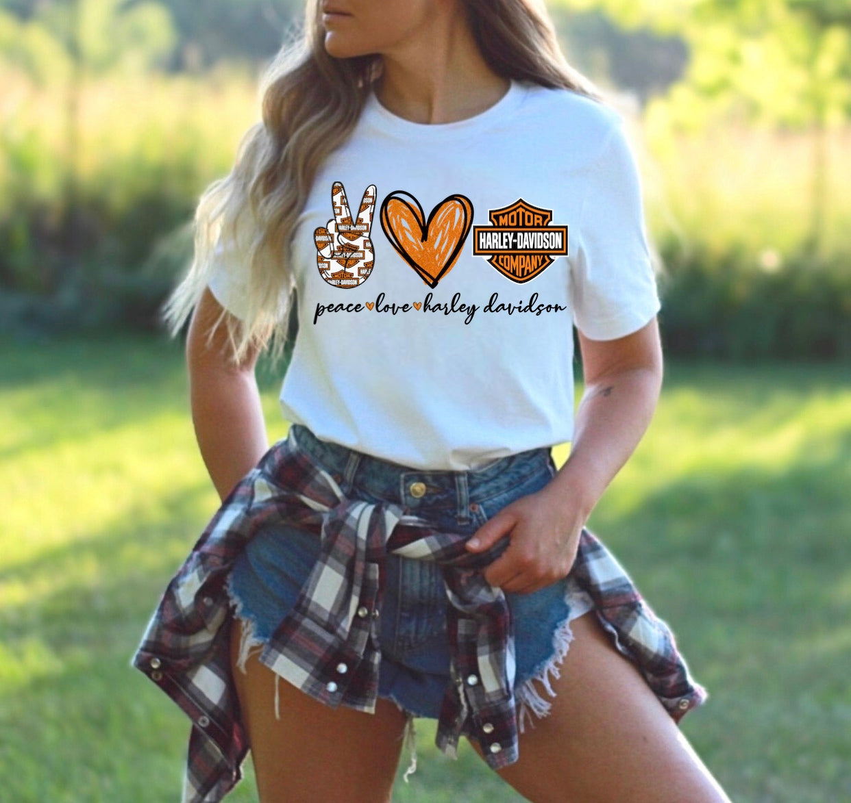 Peace Love Harley Davidson w/ Glitter & Pattern Peace