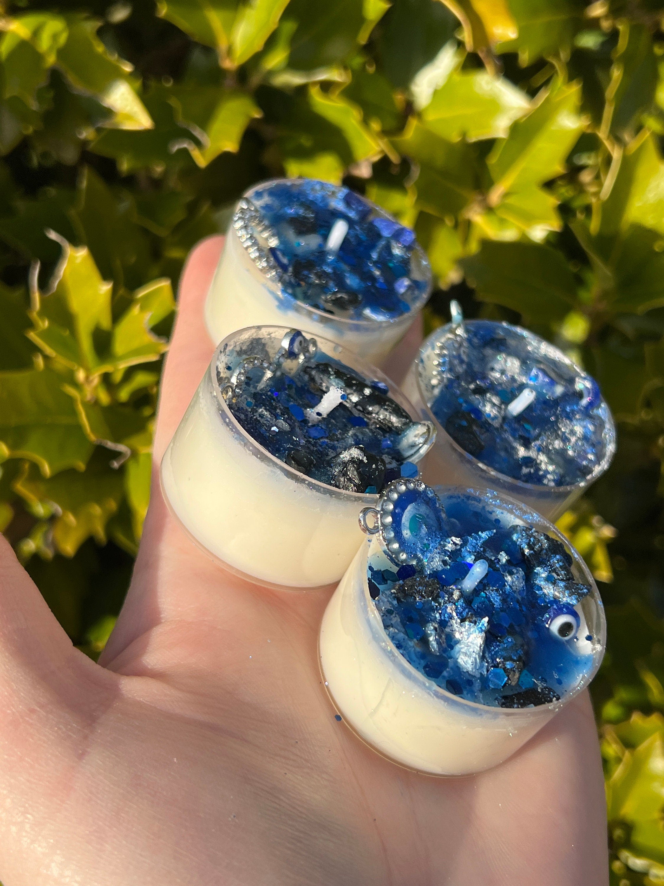 Evil Eye Protection Candles Loaded Tea Light Crystal Lapis Lazuli Black Tourmaline