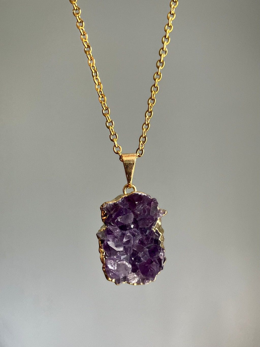 Amethyst Druzy Necklace – Gold or Silver Plated, 18” Chain