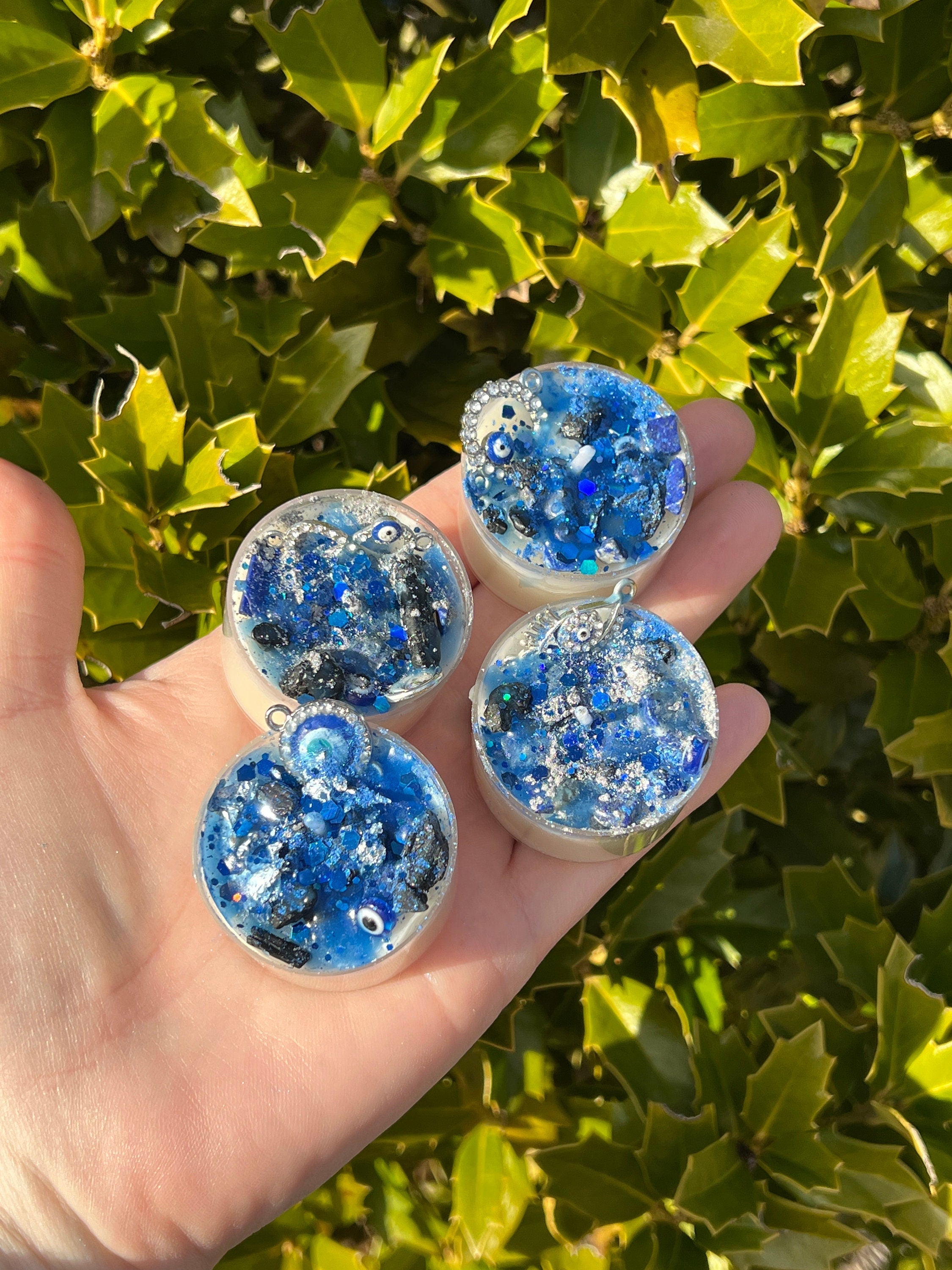 Evil Eye Protection Candles Loaded Tea Light Crystal Lapis Lazuli Black Tourmaline